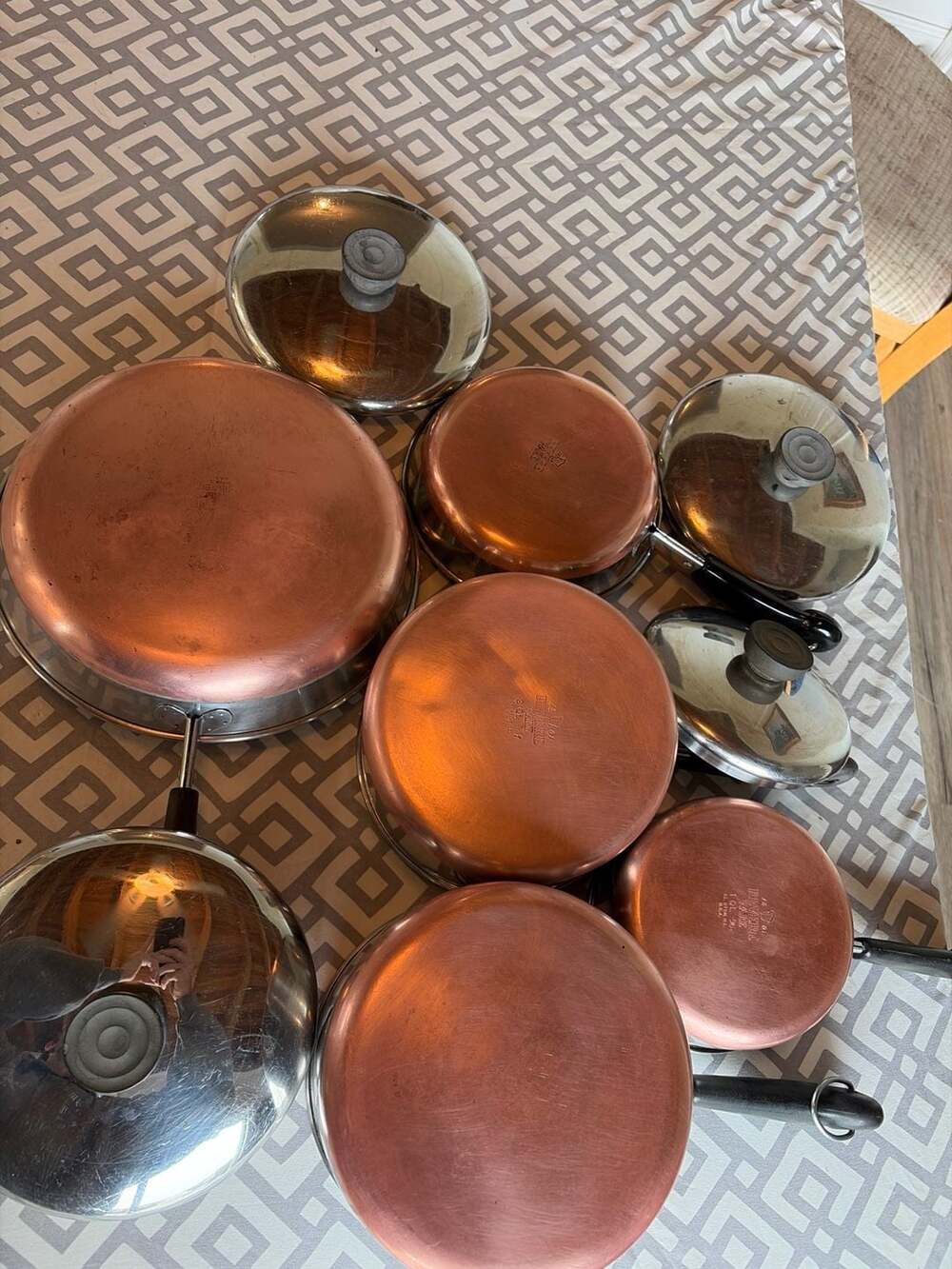 Vintage Revere Ware 1801 Copper Bottom Cookware Set 9 Piece Pots Pans Lids